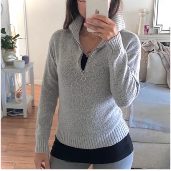 πͺ HM high neck collar light grey half zip pull over zip up long sleeve sweater - Picture 5 of 6